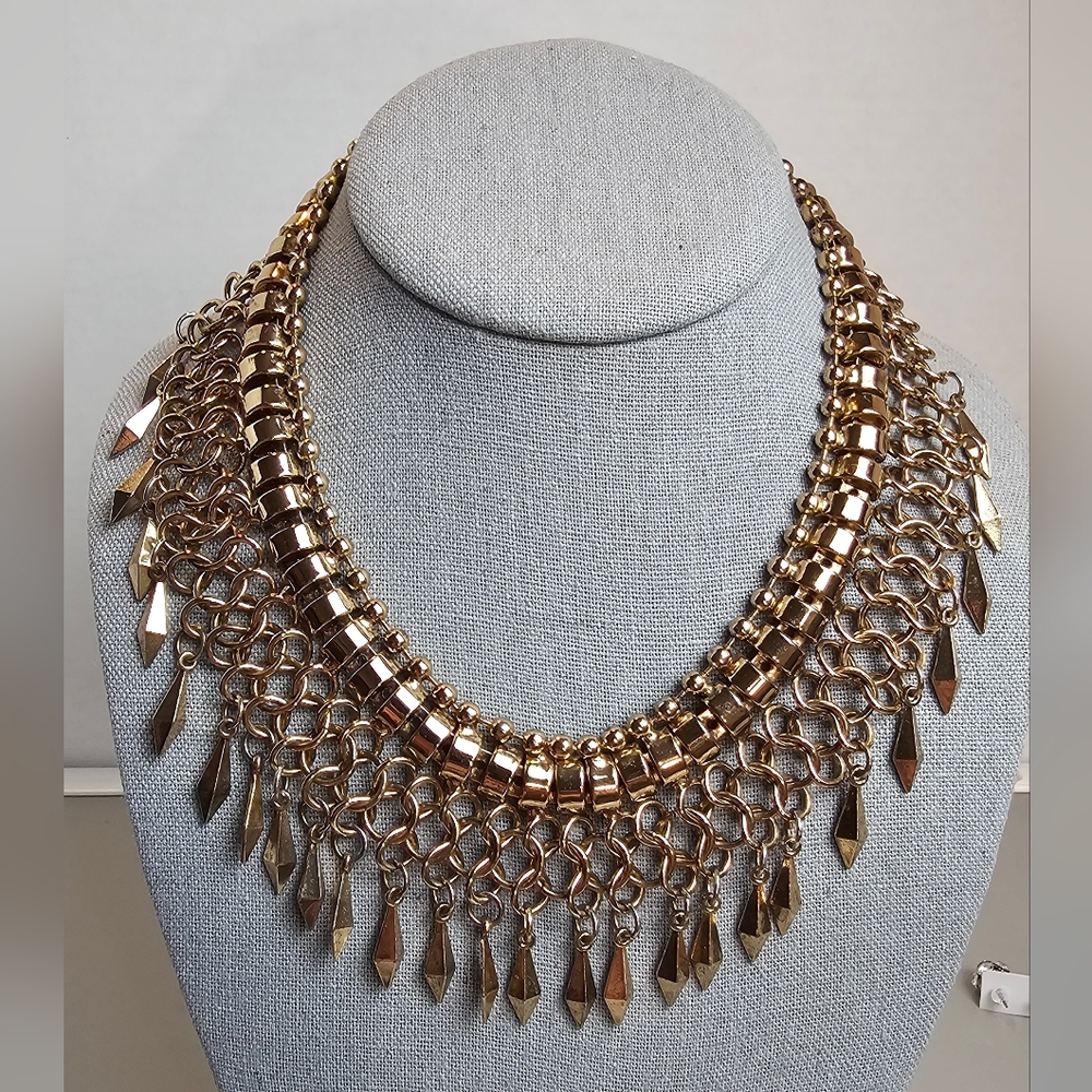 [Statement Necklace] Gold Multi Layered Metalic B… - image 2